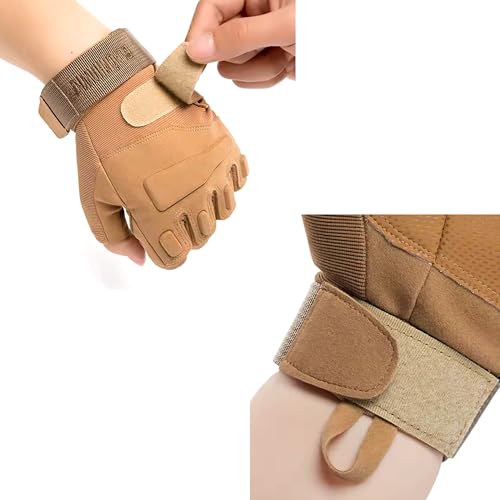 Image of Faux Leather Half Finger Tactical Gloves, Durable Fingerless Gloves for Cycling, Gym, Motorcycle Gloves, Training Gloves, Breathable Gloves, and Outdoor Activities (Khaki, XL)