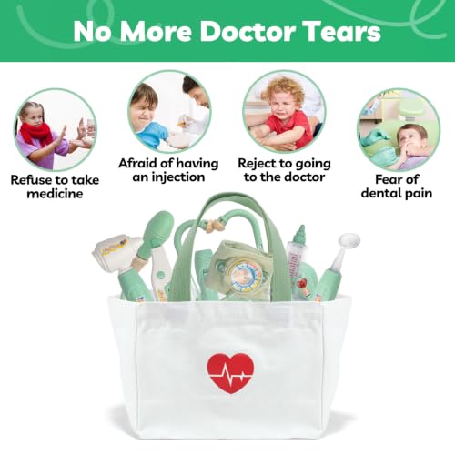 Image of Liberry Doctor Kit Toys for Toddlers Ages 3 4 5 with Light & Sound, Green | Smooth Edges, Durable Plastic, Portable Medical Bag, Pretend Stethoscope, Educational Role Play, Birthday Gift for Boys Girls