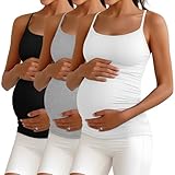 Ficerd 3 Pack Women's Maternity Tank Top Camisole with Adjustable Straps Comfort Tops Side Ruched Stretch Soft Shirts(XX-Large,Black, Light Gray, White)