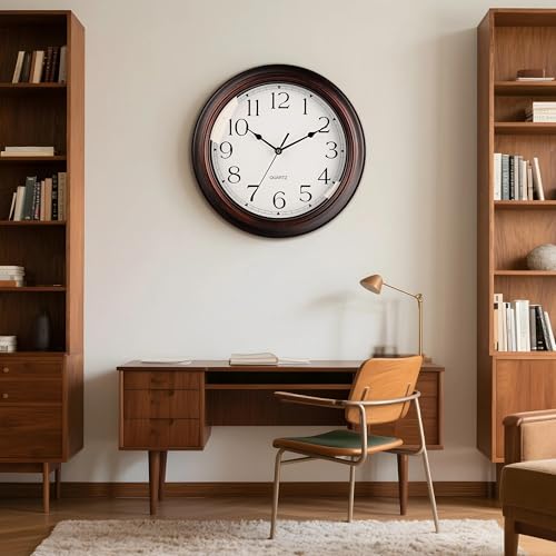 Image of KECYET 16 Inch Wall Clocks Battery Operated Silent Non-Ticking Wall Clock Vintage Retro Rustic Style Decorative for Living Room Kitchen (Bronze)