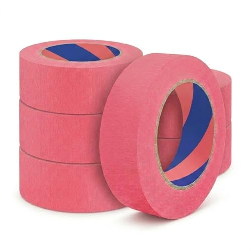 Image of Painters Tape, 1 inch x 55 Yards x 6 Rolls Pink Painters Masking Tape for Indoor and Outdoor Use, Medium Adhesive Paint Tape for DIY Crafts, Arts, Painting, Easy Removal