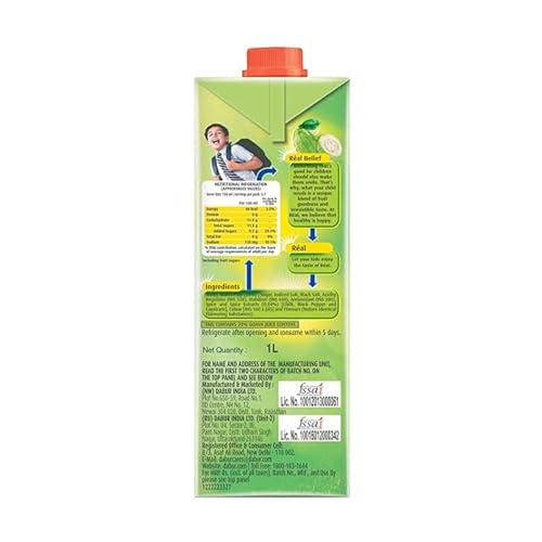 Image of DABUR Real Masala Guava Fruit Juice-1 Liter (Pack Of 4) | No Added Preservatives, No Artificial Colours & Flavours | Guavas Daily Dose Of Fruit Nutrition | Tasty, Refreshing & Energizing Fruit Drink