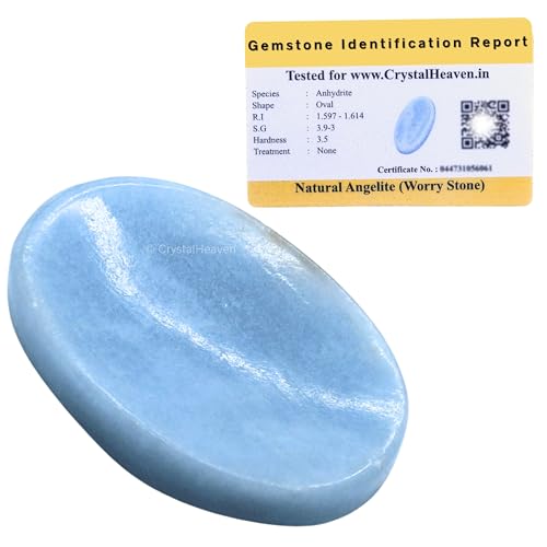 Image of Certified Angelite Crystal Thumb Worry Pebbles Stones for Anxiety Stress Relief Massage - AAA Grade Original Healing Gemstone Agate Rubbing Stone for Yoga Meditation Spiritual Reiki Feng Shui