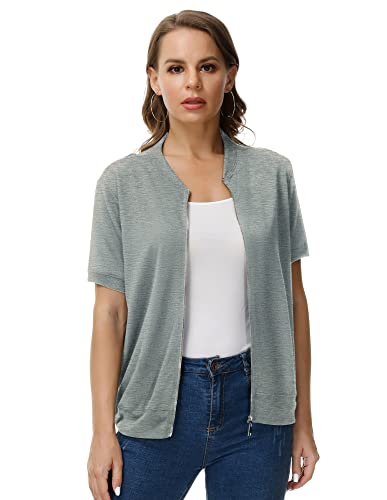Kancy Kole Women Short Sleeves Jacket Zip Up Sweatshirts Lightweight Loose Summer Jacket Running Casual Light Grey Xl #TOP1