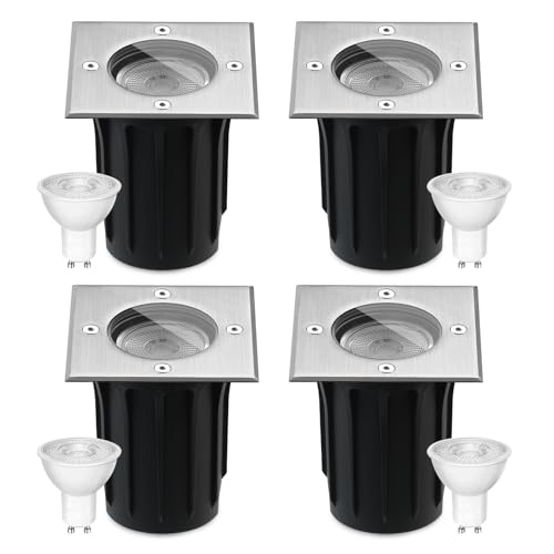 Goodia Led Bodeneinbaustrahler Aussen Schwenkbar GU10 (Wechselbar) 3W IP67 Bodenstrahler Außen, Led Einbaustrahler Außen/Bodeneinbaustrahler...