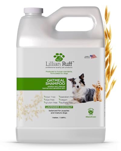 Lillian Ruff PRO Formula Deodorizing Oatmeal Dog Shampoo - Calms Itching & Allergies Ultra-Nourishing Dry Skin Relief - Oatmeal Aloe Coconut Oil Lavender & Provitamin B5 - Made in USA (Gallon)