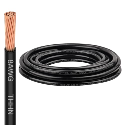 Image of XRDS-RF THHN Wire 15FT, 8AWG Stranded Copper THHN Electrical Wire, Black Nylon-Coated Thermoplastic Insulated Cable for Indoor Conduit Wiring, 600V Rated