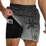 SlowTon Traje de Baño Hombre 2 en 1,Bañador de Secado Rápido con Bóxer de Compresión, Shorts de Baño con Bolsillos...