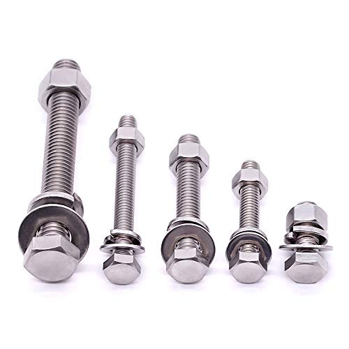 5/16-18 x 2-3/4" (10 Sets) Stainless Steel Hex Bolts Screws with Nuts Flat Washers Lock Washers, 304 SS 18-8, Hexagon Head, Fully Machine Threaded, Bright Finish