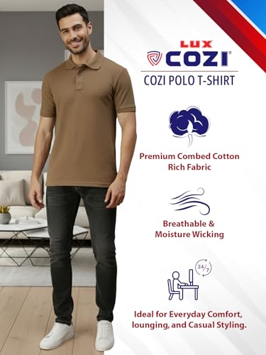 Image of Lux Cozi Men's Cotton Solid Polo Tshirt | Collar Tshirts | Half Sleeves | Stylish & Premium All Day Wear | Pack of 1