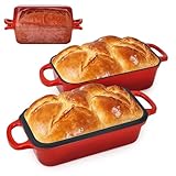 FUNKYLEE 9x5 Cast Iron Bread Pan for Bread, Enameled Cast Iron Loaf Pan for Baking Bread, Sourdough Loaf Pan with Lid, Red