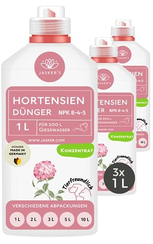 Hortensiendünger flüssig 3 Liter (3x1L) - 100% Turbo Schnelldünger mit Guano - Flüssiger Organischer Hortensien Dünger - Flüssigdünger für Hortensien im Kübel & Freiland - Dünger Hortensien