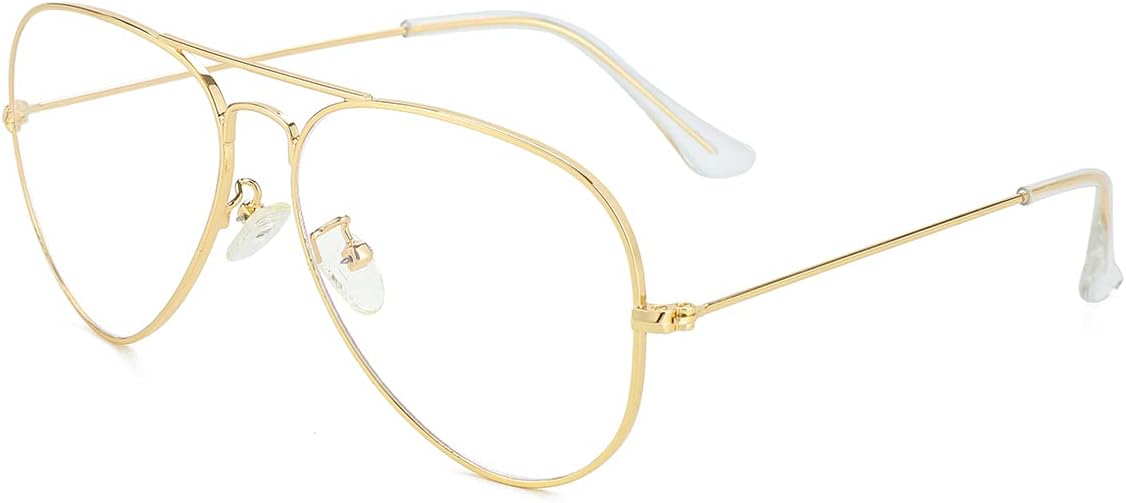 Aviator Clear Lens Glasses for Women Men Non-prescription Eyeglasses Blue Light Blocking Lens Metal Frame