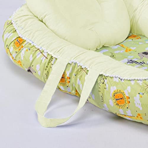 Kit Ninho Redutor De Berço Safari Verde + Almofada Anatômica Hipoalergênico