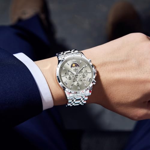 Image of OLEVS Watches for Men Analog Quartz Original Branded Mens Watch Chronograph Stainless Steel Chain 3ATM Waterproof Wrist Watch for Men