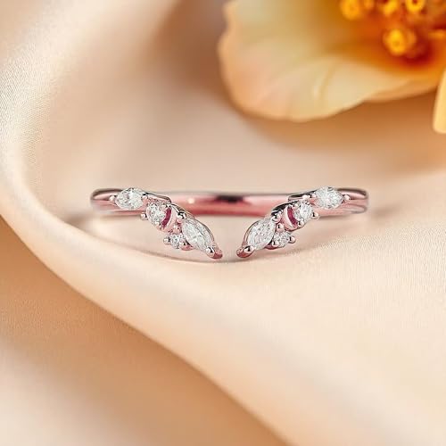 Rose Gold V Shaped Open Ring for Women – Marquise CZ Leaf Chevron Stacking Band, Adjustable Dainty Promise Ring, Elegant Wedding Jewelry Gift4