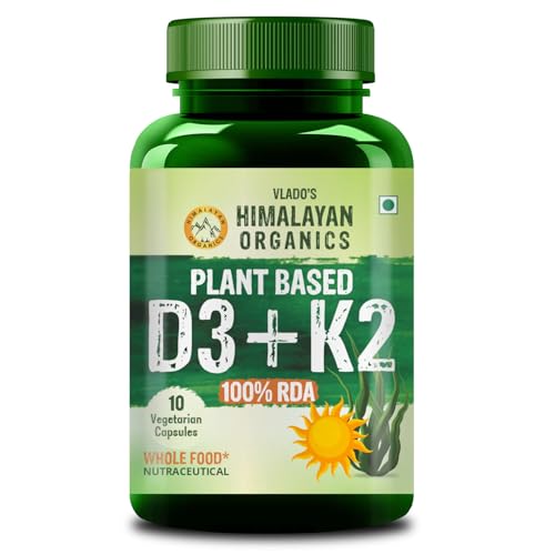 Image of Vlado's Himalayan Organics Plant Based 600iU Supplement | Vitamin D3(Lichen) + K2(Menaquinone Mk7) - 10 Veg Capsule