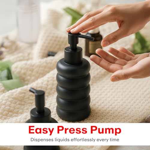 Image of Rioware Outdoor Living Ceramic Liquid Soap Dispenser, 300ml, Multipurpose Refillable for Hand Wash, Dish Wash, Shampoo, Kitchen, Bathroom, and Household Use Pack of 1, Round Black