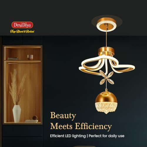 Image of Desidiya Modern LED Crystal Pendant Light Dimmable Elegant Gold Design & 3-Light Modes Ceiling Light Fixture for Living Room, Dining Room, Bedroom Comes with Cystal Butterfly