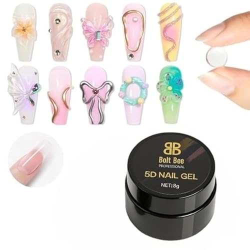 Image of Bolt Bee 5D Sculpting Gel 8g for Nail Art | Hard Builder Gel for Nail Extension,Carving & Embossing, Non-Sticky Texture | 5D Pattern Design Nail Gel for Professional & DIY Use-Clear
