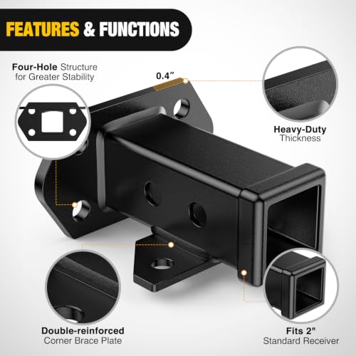 Image of Nilight Bolt-On Tube Receiver 2 inch Base with Arm Hook for Towing and Hauling