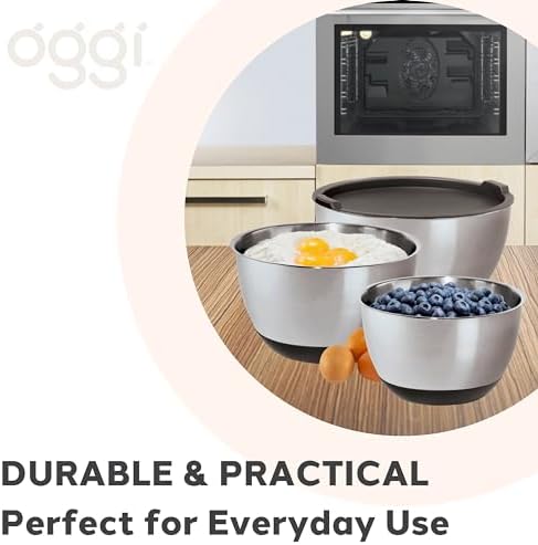 Oggi Stainless Steel 3-Piece Bowl Set with Lids, (7287.0) - Thumbnail 5