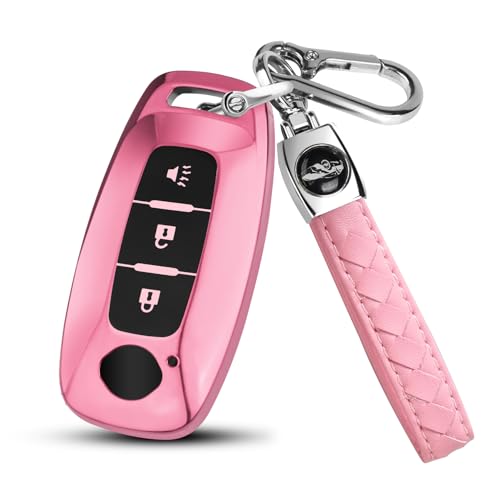 FT FUNTOR for Nissan Key Cover 3 Black Buttons TPU Key Case with Keychain Compatible with 2023 2024 2025 Nissan Pathfinder Rogue Kicks (3-Pink)