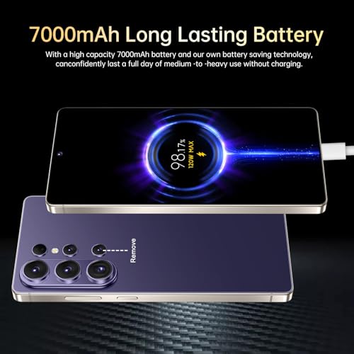 Image of SZV 26 Ultra Unlocked Cell Phone,16+1TB 5G Unlocked Phone, Built in Pen Android 15 Battery 7000mAh 6.99 inch HD Screen Smartphone, Dual SIM /Face ID /Fingerprint Lock /GPS (Deep Purple, 16+1TB)