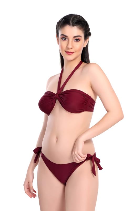 Lorke Womens Swimwear Tube Bikini Set Maroon 1