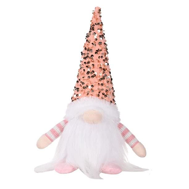 AUTOYSUR Christmas Gnomes Decorations with LED Light, Handmade Swedish Tomte Gnomes, Lighted Scandinavian Santa Elf Plush Table Ornaments, Xmas Holiday Winter Party Home Decor Gift (Pink)