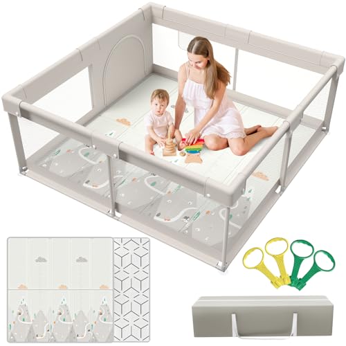 Cafolatt 150x150 cm Baby Laufgitter mit Matte, Laufstall Baby mit Matratze (150X150X65 cm)