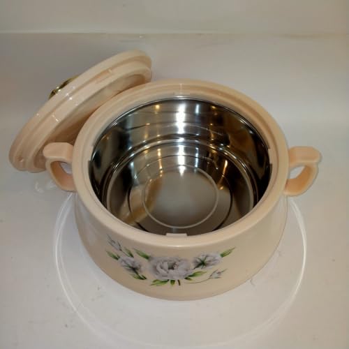 Image of Rishabh Stallion Insulated Hot Pot, 2500 ML, Floral Design, Cream Colour with Steel Interior