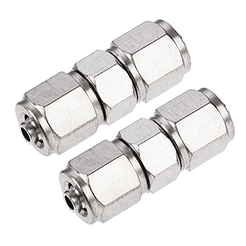 Tool parts Compression Tube Fitting Nickel Plating for 4mm Pneumatic Hose Tube 2pcs