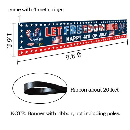 Image of 4th of July Decorations Let Freedom Ring Banner, Red White and Blue Happy 4th of July Yard Sign, Patriotic Party Decor 9.8 x 1.6 ft