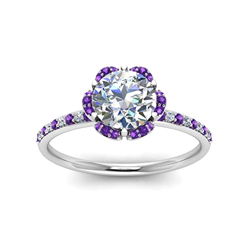 Image of 55Carat Choose Your Gemstone 6 Petal Ring Sterling Silver Round Shape Halo Engagement Rings Well Shaped for Any Gift Giving Occassion Modern Style Enchating Women US Size 4 to 12