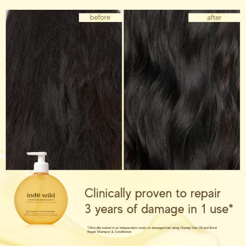 Image of indē wild Champi Bond Repair Shampoo | 17 Amino Acid Complex, Pea Protein, Pro-Vitamin B5 | Bhringraj, Coconut Oil, Amla Extract | Strengthening, Hairfall Control & Scalp Cleanser | 300ml