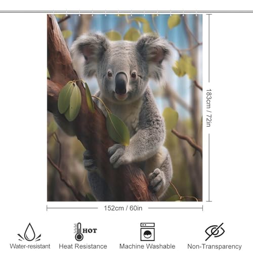 Rideau de douche en polyester lavable 152x183cm avec motif koala mignon