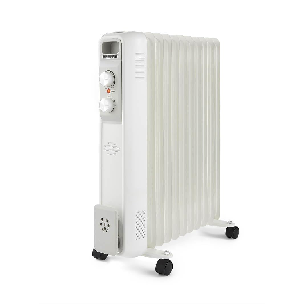 GeepasOil Filled Radiator Heater, 2500W – Portable Electric Heater – 3 Power Settings, Adjustable Temperature & Thermostat, Safety Cut off – Ideal for Home Office – 2 Year Warranty, 11 Fins, White