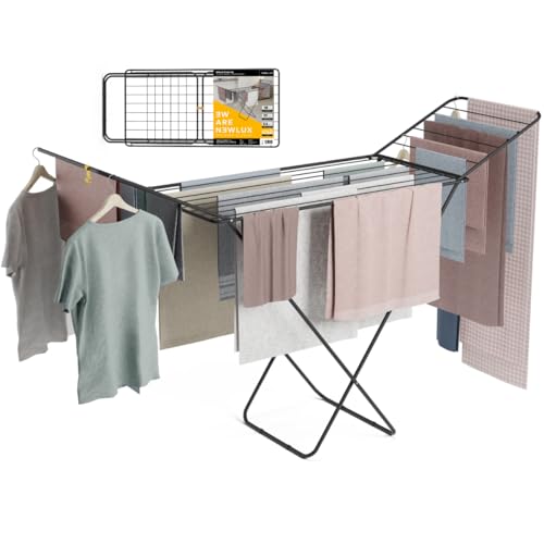 Newlux - Tendedero Plegable con Alas Stand V20, 180x55x112 cm, 19 Metros de Capacidad. Tenderete de Ropa Plegable Metálico con Rail Deslizante, Soporta 17 Kg, Ideal para Interior y Exterior, Negro