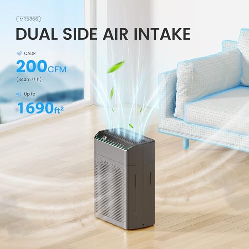 Image of MERONTE Air Purifiers for Smoke Large Room, Cover Up to 1690 Sq Ft,Charcoal | HEPA Filter with PM 2.5 Monitor, WiFi and Alexa Compatible, Dual Air Intake for Smoke, Odor