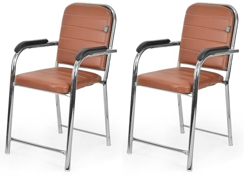 Image of Office Chair Visitor Chair with arm Rest with Steel Frame and Cushioned seat Back, Chair Without Wheels Holds up to 140 kg Heavy Design (2, Tan, Heavy)