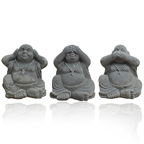Clic-And-Get Set of 3 Buddha Statue - Statue Sculptures - Frost Proof - Stone Effect - Message coveying Statue - Figurine Home