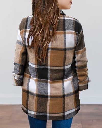 Girls Plaid Button Down Shirts Western Shirts Kids Long Sleeve Casual Collared Blouses 3-14Y3