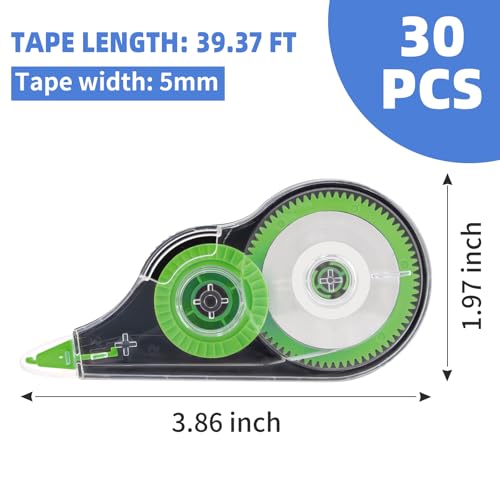 JEFURE 30 Pcs Colorful Correction Tape, 39.4 Ft Tear-Resistant Bulk Tape Roller for School, Office, Note Taking, Journal