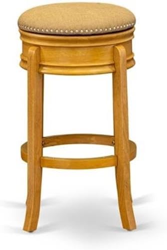 Miniatura 4 de East West Furniture AMS030-112 Stunning Stool Counter Height- Backless Stool with Round Shape - Brown Roast PU Leather Seat and 4 Wooden Curved Legs