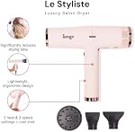 L'ANGE HAIR Le Styliste Luxury Hair Dryer | Quiet Brushless Blow Dryer with Diffuser | 1875 Watts for 4X Faster Drying | Hairdryer with 3 Heat & Speed Settings | Best Hair Dryers for Blowouts (Blush)