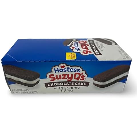 Hostess Suzy Q's Snack Cakes, Chocolate with Cream Filling, Full Size Single Serve Packs, 8 Per Box Cover