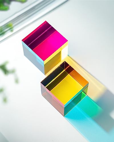 Image of iKeelo Color Cube (70mm) with Stand - Mesmerizing Color Mixing Acrylic Glass Prism for Color Recognition, A Fun Conversation Starter