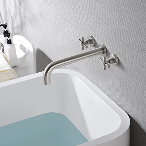 Sumerain Tub Faucet Brushed Nickel Wall Mount Tub Filler High Flow Bathtub Faucet With Rough In Valve, Extra Long Spout #TOP1