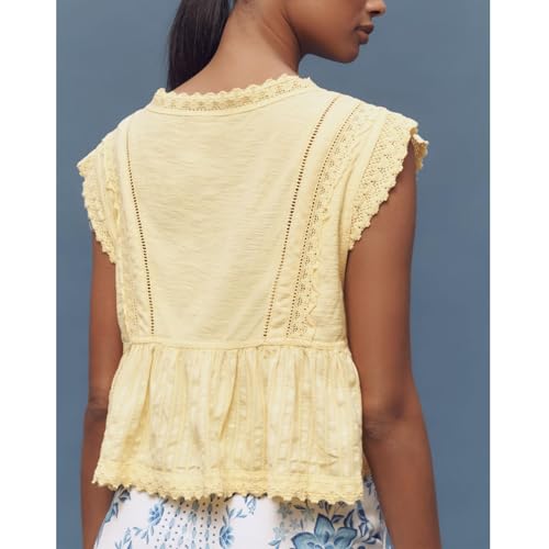 Women Y2K Loose Ruffle Pleated Tank Crop Top Linen V Neck Babydoll Summer Shirt Going Out Cute Cropped Vest4